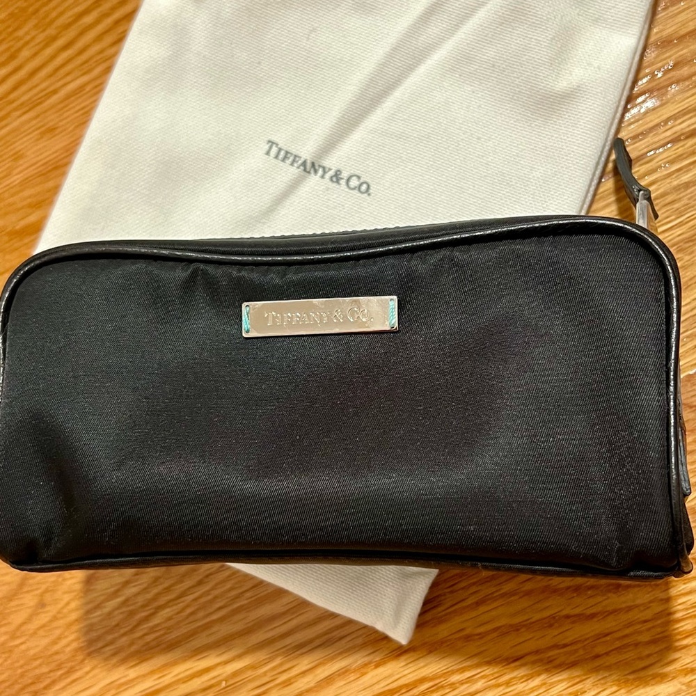 Tiffany & Co. Black Nylon Cosmetic Bag Pouch with Leather Trim